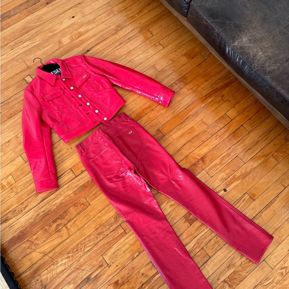 Diesel red faux leather PANTS